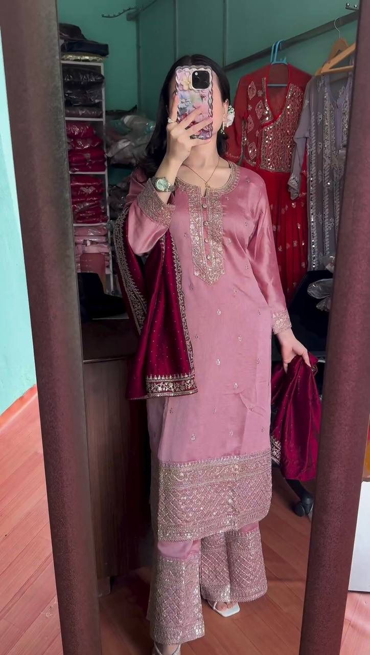 DC G76 Pure Chinon Embroidery Kurti With Bottom Dupatta Wholesale Shop in Surat